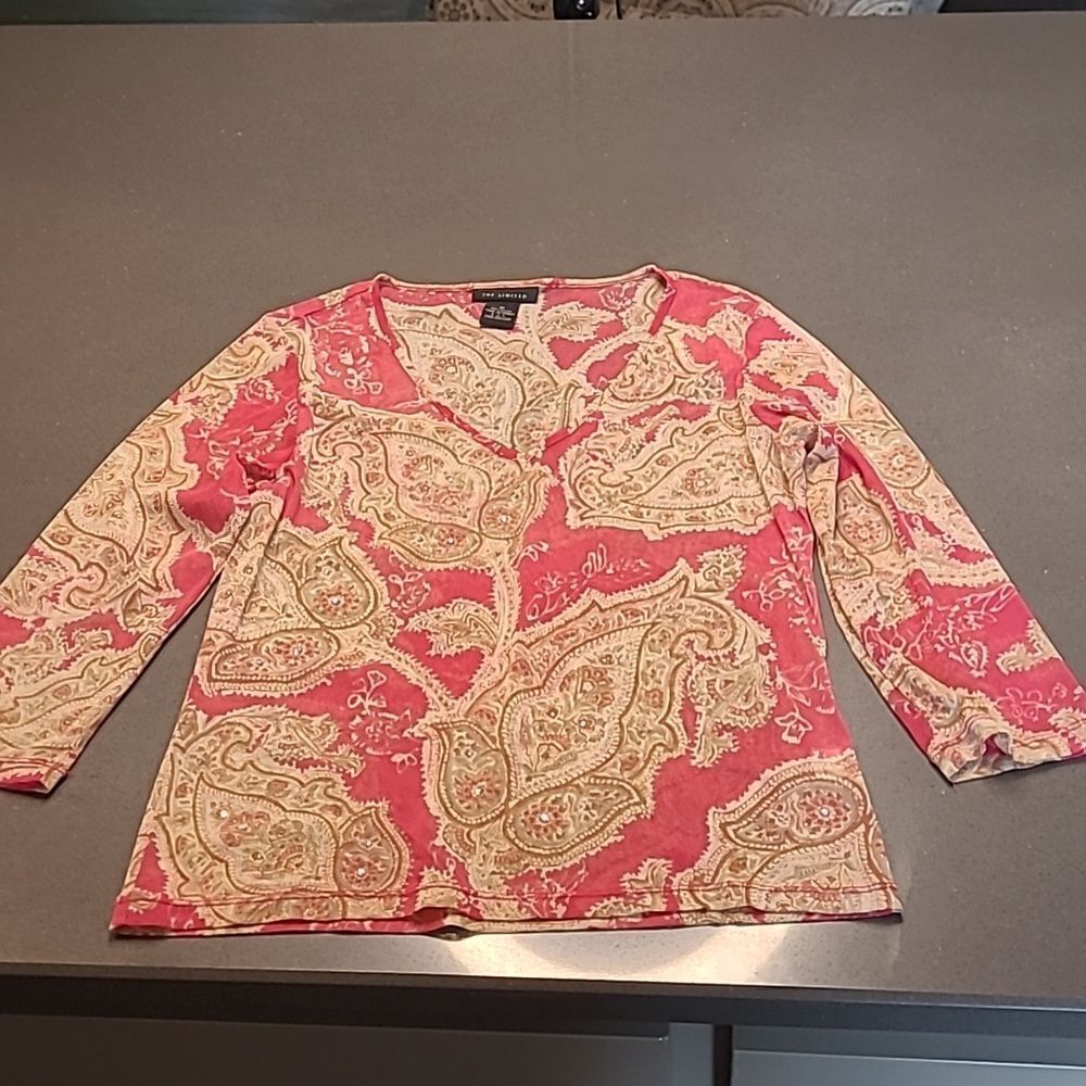 The Limited sz M sheer nylon top with paisley print with scattered crystals